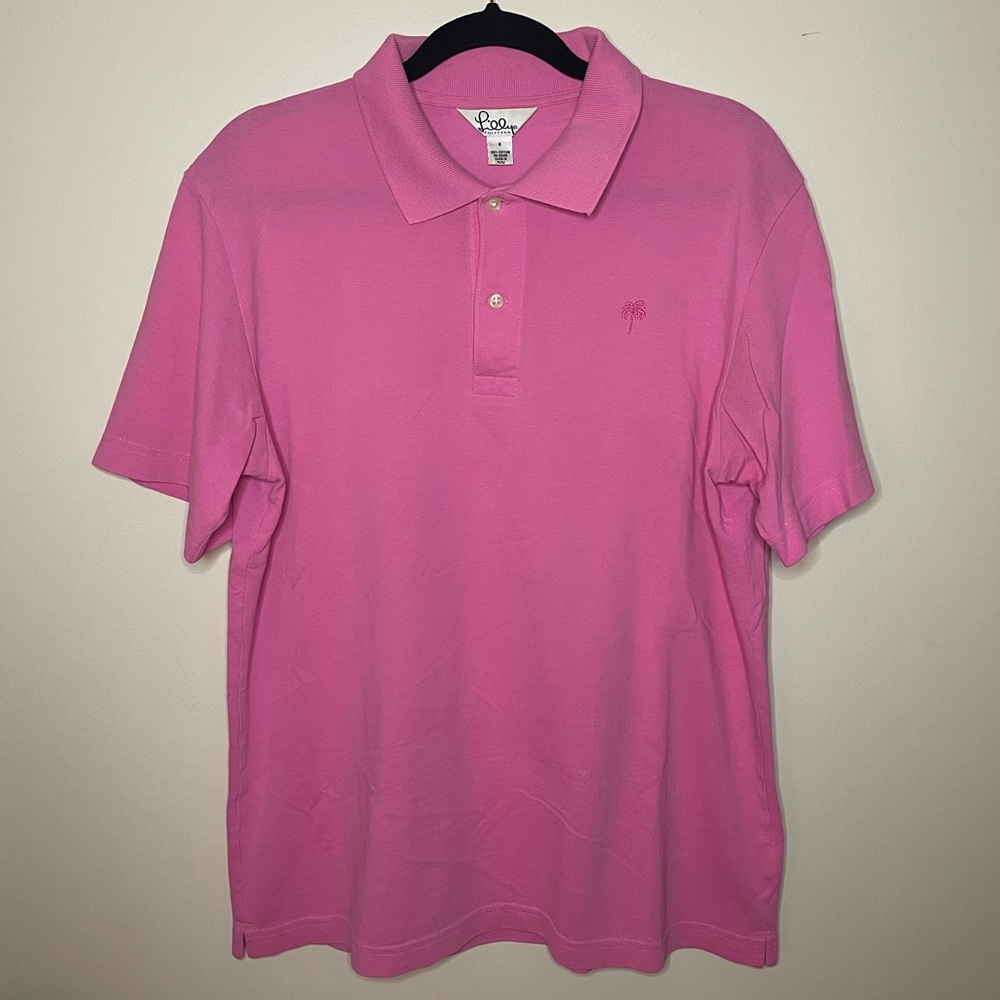 Lilly Pulitzer Mens Small Pink Short Sleeve Polo Shirt - Palm Tree